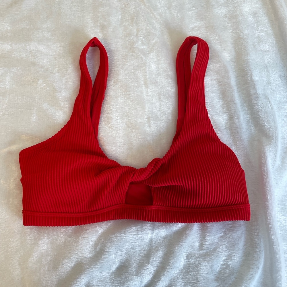 Hollister Red Ribbed Bikini Top Medium